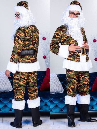 Ensemble de noël pour hommes chapeau en fibre de Polyester rouge pantalon haut en Polyester Costumes de vacances du père noël - milanoo.com - Modalova