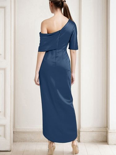 Robe fourreau plissée pour mère asymétrique épaule dénudée demi-manches robes d\'invitées pour mariage - milanoo.com - Modalova