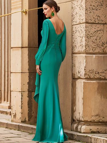 Robe de mariée pour mère col bijou manches longues volants robes d\'invitées de mariage sirène - milanoo.com - Modalova