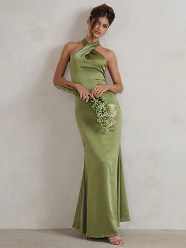 Robe de demoiselle d'honneur sirène longueur au sol fermeture éclair en tissu satiné robe de soirée de mariage - milanoo.com - Modalova