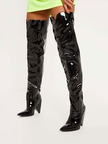 Cuissardes à Talons Hauts avec Bout Pointu en Cuir Synthétique Unicolore - milanoo.com - Modalova