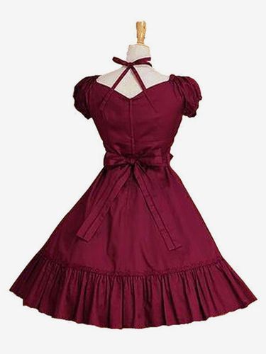 Robe lolita en popeline à volants douse col carré Déguisements - milanoo.com - Modalova