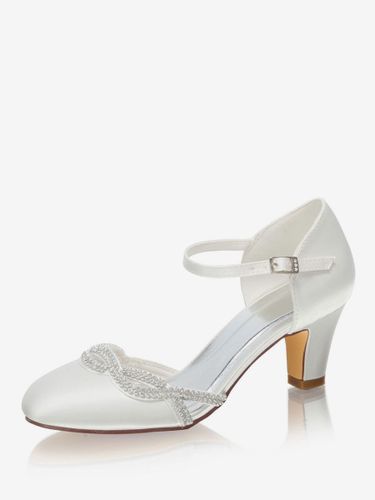 Escarins de mariée en satin talon carré boucle réglable chaussures de mariage - milanoo.com - Modalova
