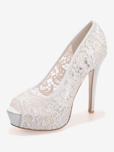Chaussures De Mariée Transparentes en dentelle plateforme talon haut Sandales mariage - milanoo.com - Modalova