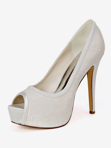 Chaussures de mariée avec plateforme Chaussures talons hauts en dentelles en satin Chaussures mariée bout ouvert - milanoo.com - Modalova