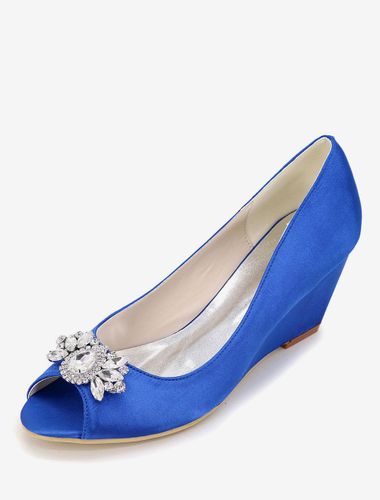 Magnifique chaussure de mariée en satin à talons compensés avec strass Escarpin - milanoo.com - Modalova
