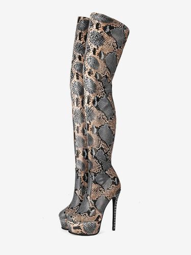 Bottes cuissardes python bout rond imprimé serpent bottes d\'hivers - milanoo.com - Modalova