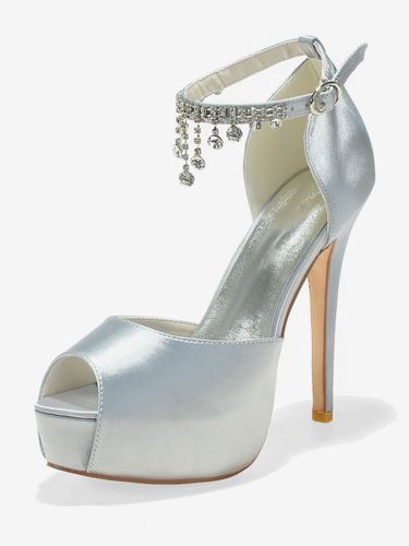 Chaussures de mariage Satin Peep Toe Chaînes Talon aiguille Bride à la cheville Chaussures de mariée - milanoo.com - Modalova