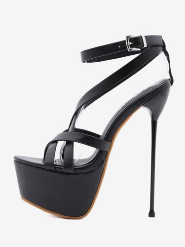 Sandales à Talons Hautes Fins Sexy Femmes avec Plateformes à Cuir Synthétique à Lacets avec Bout Ouvert Unicolore - milanoo.com - Modalova