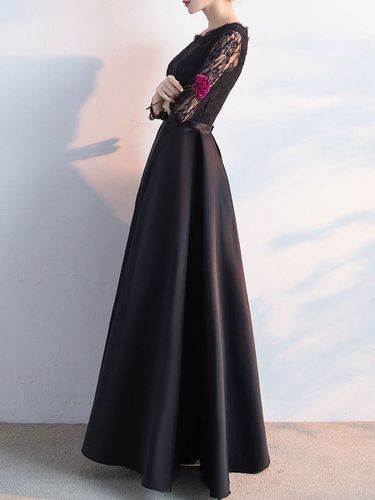 Robe de soirée trapèze col bijou longueur au sol manches longues lacets en Lycra Spandex robes de soirée sociale - milanoo.com - Modalova