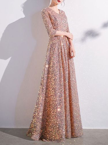 Robe de bal à paillettes col en V demi-manches robes de soirée - milanoo.com - Modalova