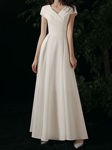 Robe de soirée trapèze col en V tissu satiné longueur au sol - milanoo.com - Modalova