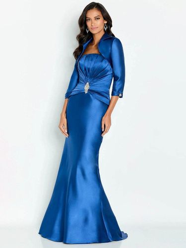 Robe de mariée mère de la mariée sans bretelles demi-manches sirène longueur cheville robes d\'invitées pour mariage - milanoo.com - Modalova