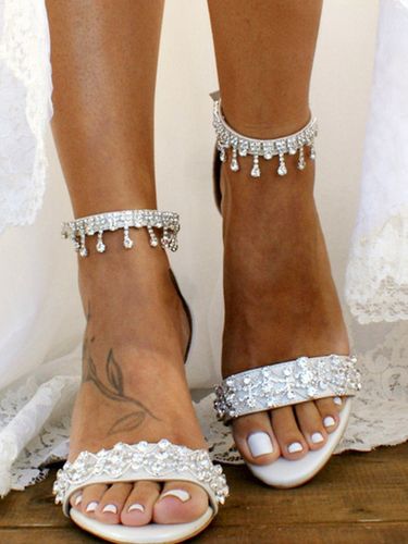 Chaussures de mariage en cuir PU frange avec strass blanches sandales de mariée - milanoo.com - Modalova