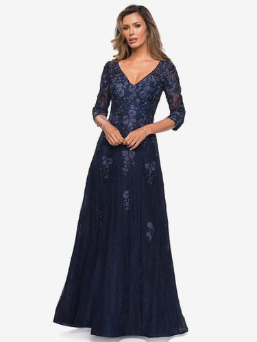 Robe de mariée pour mère col en v demi-manches ligne a robes d\'invitées en dentelle pour mariage - milanoo.com - Modalova