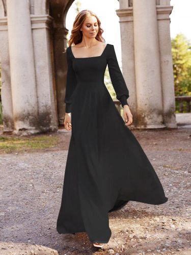 Robes de mariée en tissu satiné coupe trapèze manches longues taille naturelle avec traîne - milanoo.com - Modalova