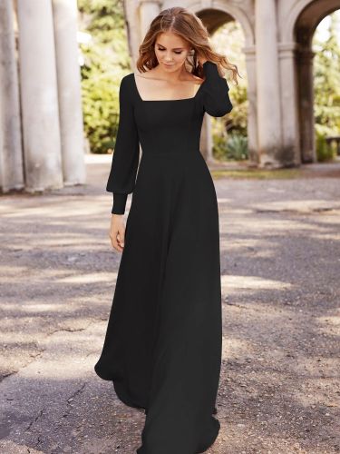 Robes de mariée en tissu satiné coupe trapèze manches longues taille naturelle avec traîne - milanoo.com - Modalova