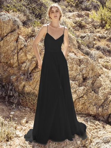 Robes de mariée une ligne en mousseline de soie sans manches avec robe de mariée de train - milanoo.com - Modalova