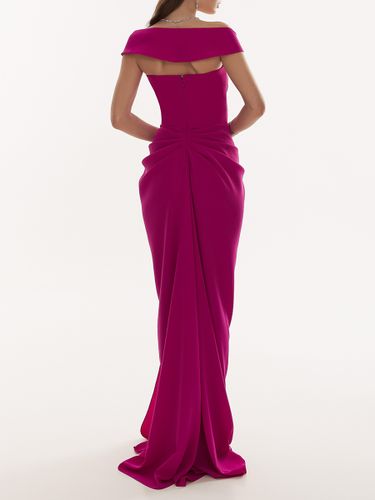 Robe de soirée sirène col en v avec fermeture éclair fente sur le devant tissu satiné robes de soirée sociale - milanoo.com - Modalova