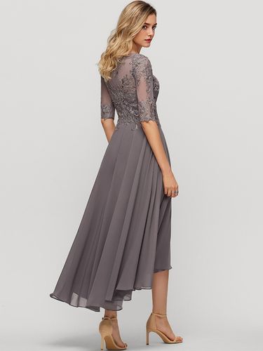 Robe de soirée pour mère de la mariée col bijou demi-manches ligne a robes d\'invitées de mariage en dentelle - milanoo.com - Modalova