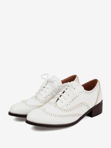 Mocassins s Patchwork Bout Rond Talon Bas À Lacets Chaussures Vintage - milanoo.com - Modalova