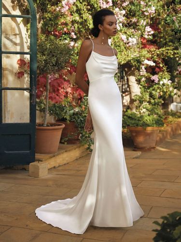 Robe de mariée simple en tissu satiné col carré sans manches robes de mariée sirène - milanoo.com - Modalova