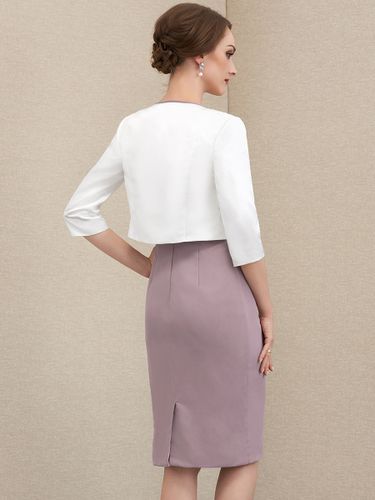 Robe mère à col bijou manches courtes robes d\'invitées courtes en dentelle pour mariage - milanoo.com - Modalova