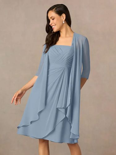 Robe de mère plissée col carré demi-manches deux pièces robes d\'invitées pour mariage - milanoo.com - Modalova