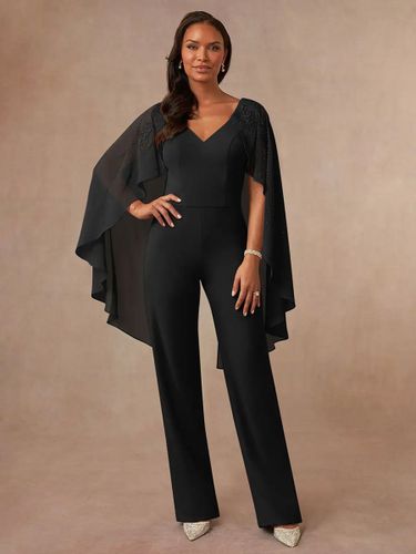 Robe de mère combinaison sans manches col en v longueur au sol robes d\'invitées de mariage - milanoo.com - Modalova