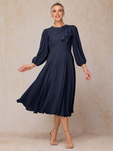 Robe de soirée pour mère de la mariée col bijou manches 3/4 ligne a nœuds robes d\'invitées pour mariage - milanoo.com - Modalova