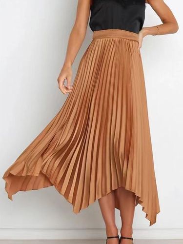 Jupe Longue Plissé Marron Irrégulière Taille Haute Polyester Bass - milanoo.com - Modalova