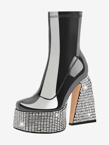 Bottines à strass noirs à plateforme bout rond bottines à talons épais - milanoo.com - Modalova