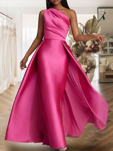 Robe de soirée trapèze asymétrique épaule dénudée tissu satiné longueur au sol robes de dîner formelles plissées - milanoo.com - Modalova