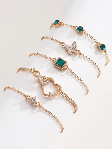 Bracelet Papillon Coeur Cristal Strass En Couches 5 Pièces Ensemble - milanoo.com - Modalova