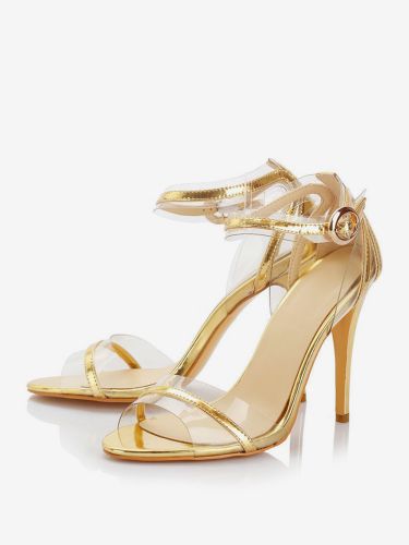 Chaussures de bal dorées sandales à talons hauts bout ouvert bride à la cheville patchwork - milanoo.com - Modalova