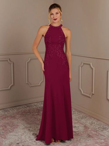 Robe de soirée pour mère de la mariée col licou sans manches sirène perlée avec traîne robes d\'invitées pour mariage - milanoo.com - Modalova