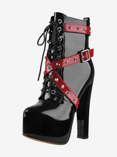 Bottines à rivets noirss bottines à bout rond et à talons épais - milanoo.com - Modalova