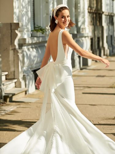 Robe de mariée avec traîne sans manches nœuds col en V robes de mariée - milanoo.com - Modalova