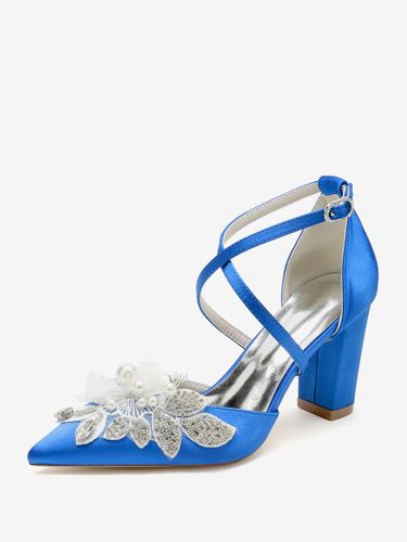 Chaussures De Mariage Escarpins De Mariée Satin Bout Pointu Strass Perle À Talon - milanoo.com - Modalova