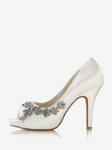 Chaussures de mariage Escarpins de mariée Satin Peep Toe Strass - milanoo.com - Modalova
