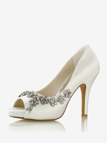 Chaussures de mariage Escarpins de mariée Satin Peep Toe Strass - milanoo.com - Modalova