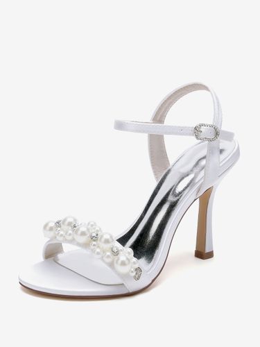 Chaussures de mariage en satin blanc strass sandales de mariage à bout ouvert - milanoo.com - Modalova