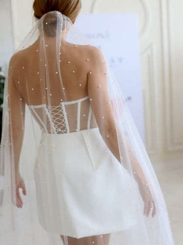 Voile de mariée à un niveau avec perles et bords coupés en cascade - milanoo.com - Modalova