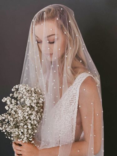 Voile de mariée à un niveau avec perles et bords coupés en cascade - milanoo.com - Modalova