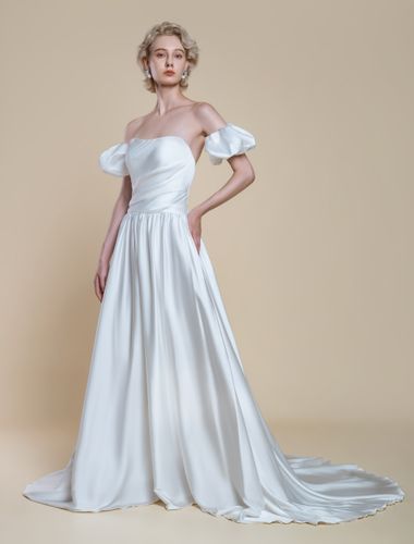 Robe de mariée simple silhouette princesse sans bretelles manches courtes 30 cm robes de mariée - milanoo.com - Modalova