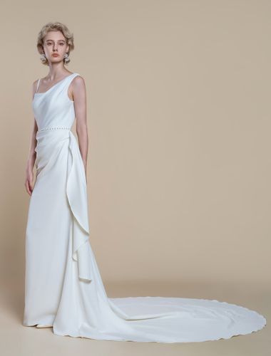 Robe de mariée simple à encolure sirène sans manches avec perles 60 cm - milanoo.com - Modalova