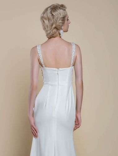 Robe de mariée simple à décolleté sans manches avec perles et sirène - milanoo.com - Modalova