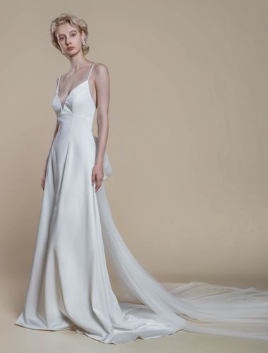 Robe de mariée simple fourreau col en V sans manches nœuds 30 cm robes de mariée - milanoo.com - Modalova