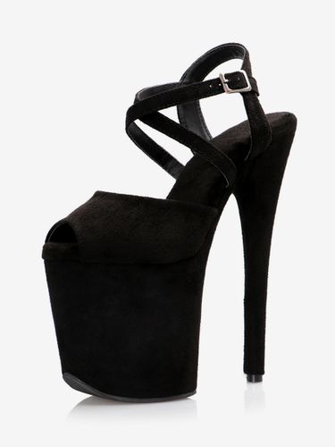 Sandales sexy à talons hauts avec tige en micro-daim marron foncé et bout ouvert boucle de 39 pouces chaussures sexy de 79 pouces - milanoo.com - Modalova