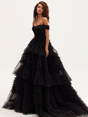 Robes de mariée gothiques silhouette de princesse sans manches à volants en tulle avec traîne robe de mariée - milanoo.com - Modalova